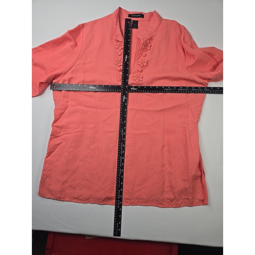Ashley Stewart Coral Linen & Rayon V-neck Side-Zip Tunic Top Plus 22w - Picture 5 of 7